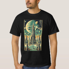 Camiseta Arte de tarjeta postal de ciudad alienígena retrof