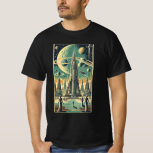 Camiseta Arte de tarjeta postal de ciudad alienígena retrof