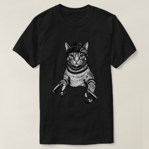 Camiseta Arte de tatuaje de gato gánster   Kitty de moda ca
