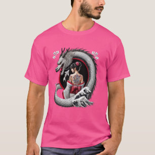 Camiseta Arte de tatuaje de geisha y dragón