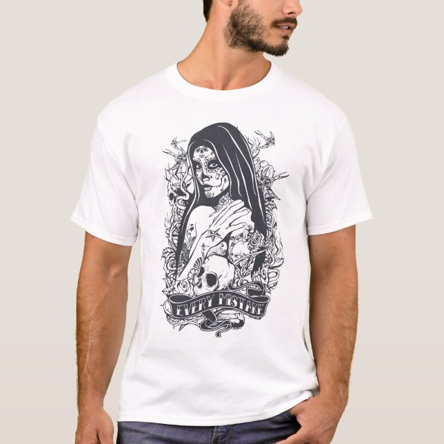 Camiseta Arte de tatuaje de mujer con cráneo de azúcar góti (Anverso)