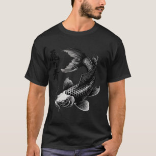 Camiseta Arte de tatuaje de pez koi zen monocromo
