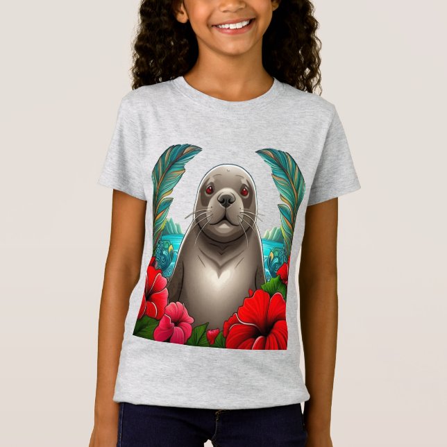 Camiseta Arte De Tatuaje personalizado De Sello Monje Hawai (Anverso)