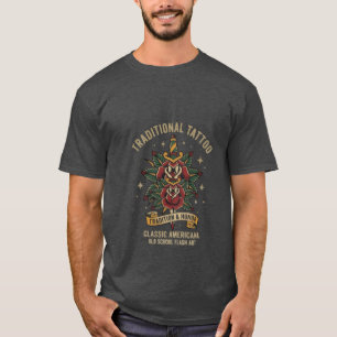Camiseta Arte de Tatuaje Tradicional Old School Rosa Daga