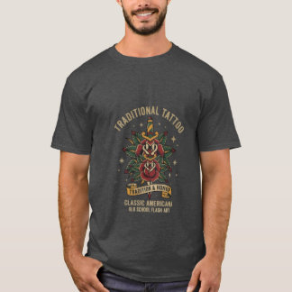 Camiseta Arte de Tatuaje Tradicional Old School Rosa Daga