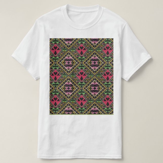 Camiseta Arte de tela abstracta brillante rosa y verde (Diseño del anverso)