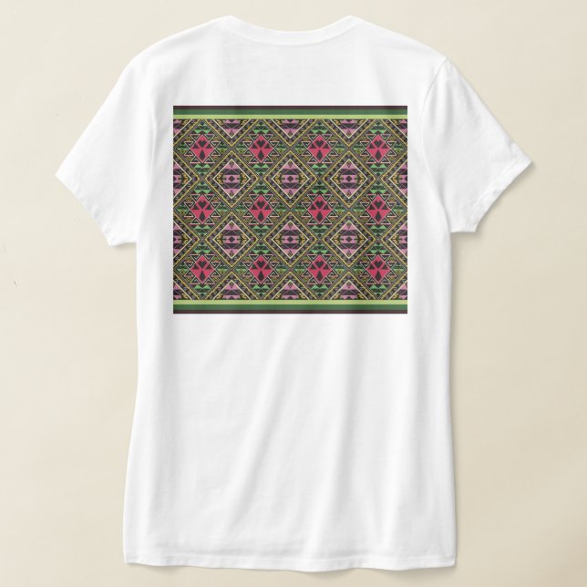 Camiseta Arte de tela abstracta brillante rosa y verde (Distribución Reverso )