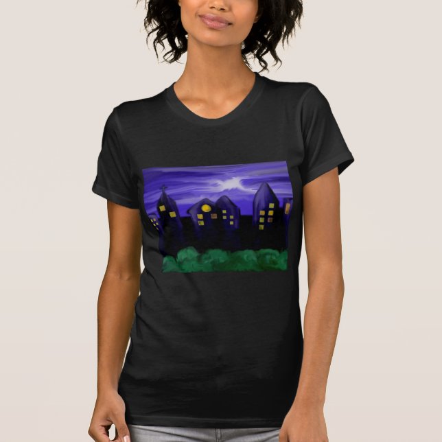 Camiseta Arte de tela de rascacielos de la ciudad nocturna (Anverso)