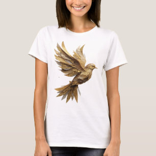 Camiseta Arte de Texto 3D Ave Dorada Plateada Negrita