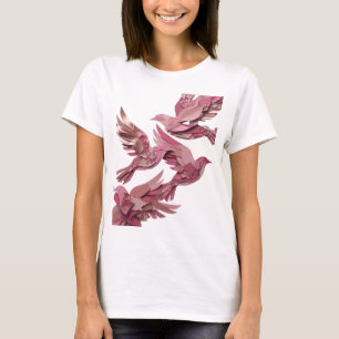 Camiseta Arte de texto 3D de aves rosadas plateadas con est