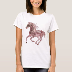 Camiseta Arte de texto 3D de CABALLO ROJO ORO ROSE plateado