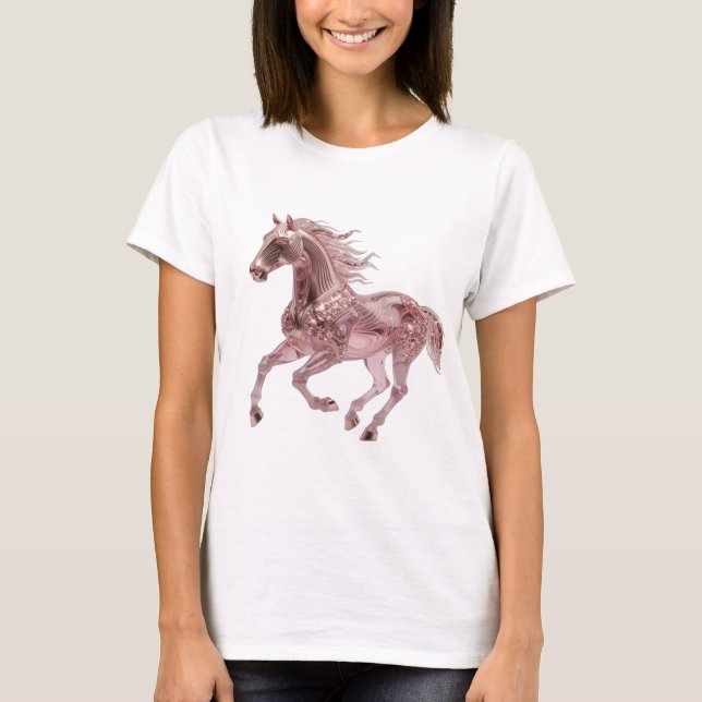 Camiseta Arte de texto 3D de CABALLO ROJO ORO ROSE plateado (Anverso)