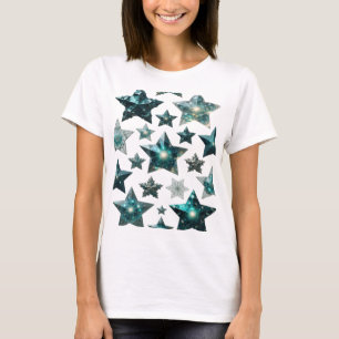 Camiseta Arte de texto 3D de estrellas azules plateadas de