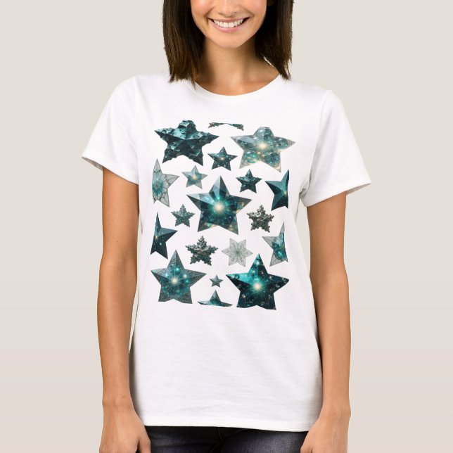 Camiseta Arte de texto 3D de estrellas azules plateadas de  (Anverso)