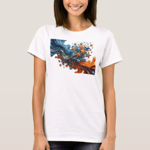 Camiseta Arte de texto 3D de estrellas naranjas azules navy