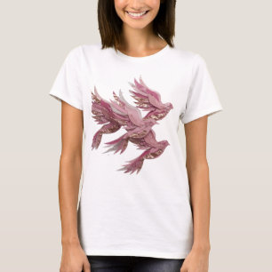 Camiseta Arte de texto 3D de palomas rosadas elegantes