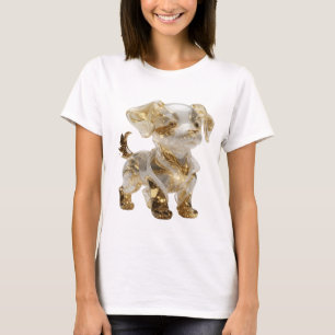 Camiseta Arte de texto 3D de perro dorado plateado que llam