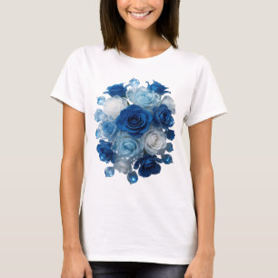 Camiseta Arte de texto 3D de ROSAS AZULES plateadas de moda