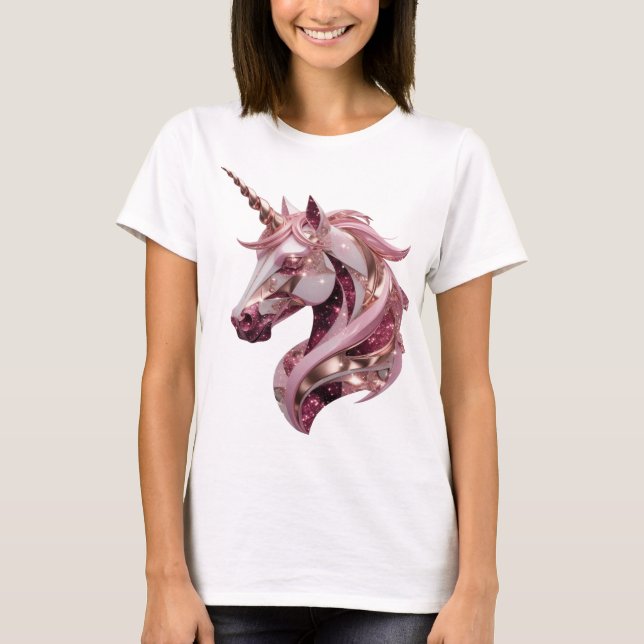 Camiseta Arte de texto 3D de UNICORNIO plateado Chic (Anverso)