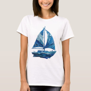 Camiseta Arte de texto 3D de velero de hielo azul plateado