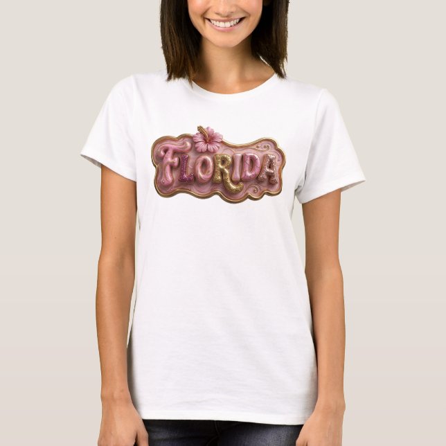 Camiseta Arte de texto 3D en oro Statement FLORIDA (Anverso)