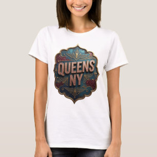 Camiseta Arte de texto 3D en rosa vibrante de Queens NY
