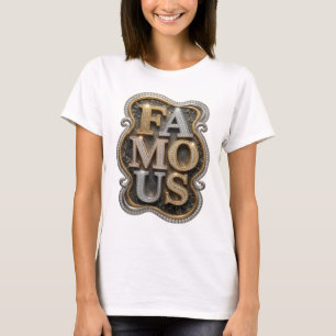 Camiseta Arte de texto 3D FAMOSO Dorado Elegante