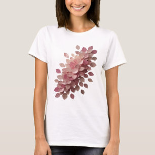 Camiseta Arte de texto 3D Hojas Rosa Plateado Intenso