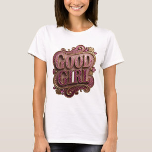Camiseta Arte de texto 3D juguetón Good GIRL en oro