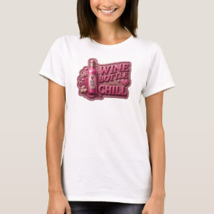 Camiseta Arte de texto 3D juguetón rosa BUEN VINO BUENAS VI