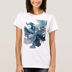 Camiseta Arte de texto 3D Ola de Agua de Plata Preciosa