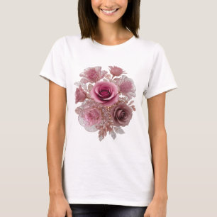 Camiseta Arte de texto 3D ROSE BUNCH de plata limpia