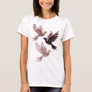 Camiseta Arte de texto 3D ROSE GOLD Vibrante Plata PÁJAROS