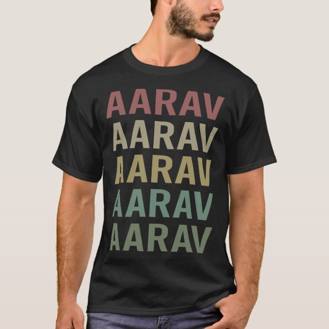 Camiseta Arte de texto colorido - Nombre Aarav (Anverso)