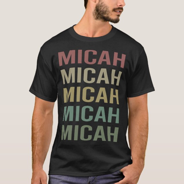 Camiseta Arte de texto colorido - Nombre Micah (Anverso)