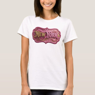 Camiseta Arte de texto en 3D Artístico Dorado NEW YORK
