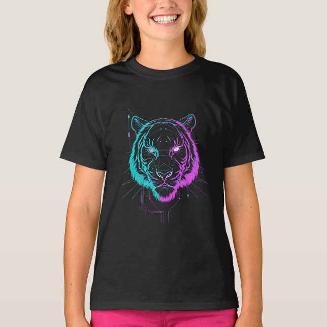 Camiseta Arte de tigre digital neón (Anverso)