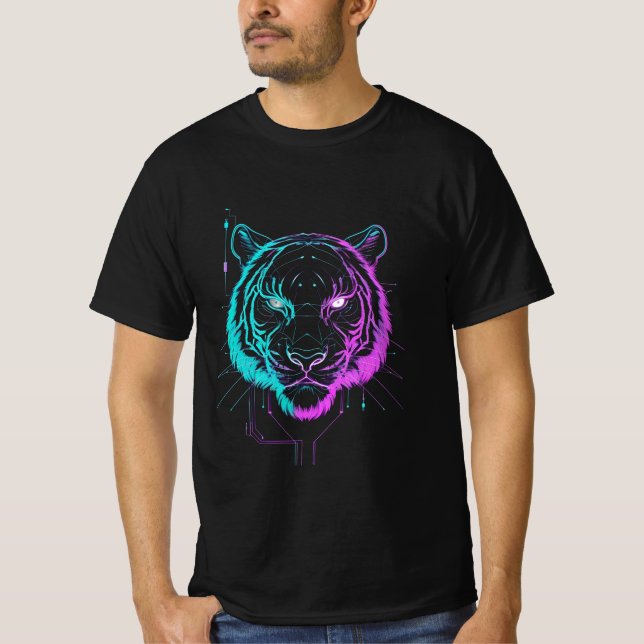 Camiseta Arte de tigre digital neón (Anverso)
