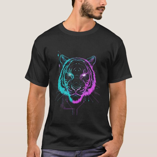 Camiseta Arte de tigre digital neón (Anverso)