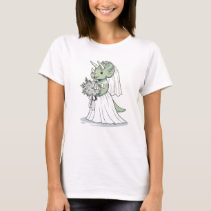 Camiseta Arte de Triceratops Novia Dinosaurio Fondo Blanco