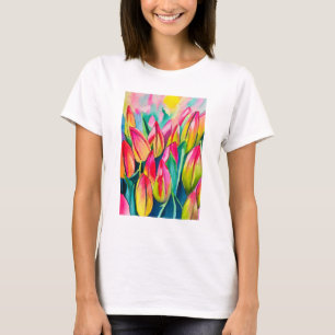 Camiseta Arte de tulipanes color agua rosa