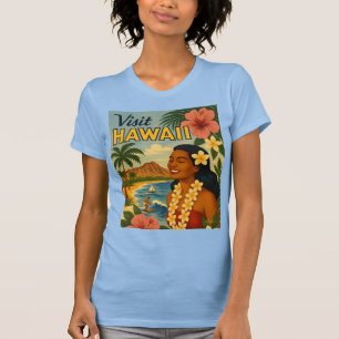 Camiseta Arte de Turismo de Hawái de Mitad de Siglo