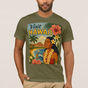 Camiseta Arte de Turismo de Hawái de Mitad de Siglo