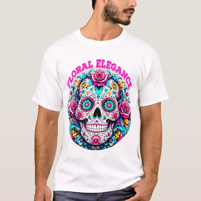Camiseta Arte de un cráneo de azúcar con elegantes patrones (Anverso)