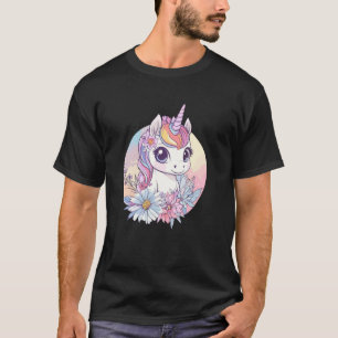 Camiseta Arte de unicornio lindo rodeado de flores