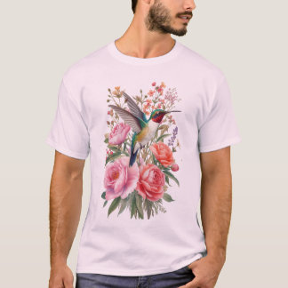 Camiseta Arte de vector de acuarela botánica de colibrí