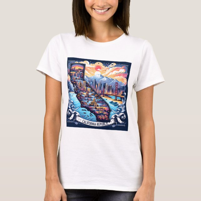 Camiseta Arte de vectores de mapas de California (Anverso)