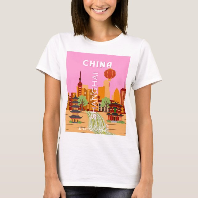 Camiseta Arte de viaje a Shanghai, China (Anverso)