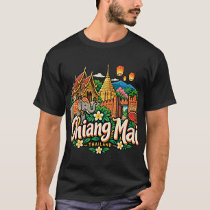 Camiseta Arte de viaje dibujado a mano de Chiang Mai Tailan