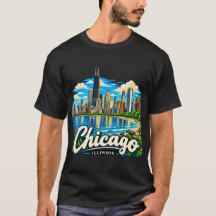Camiseta Arte de viaje dibujado a mano de Chicago Illinois 